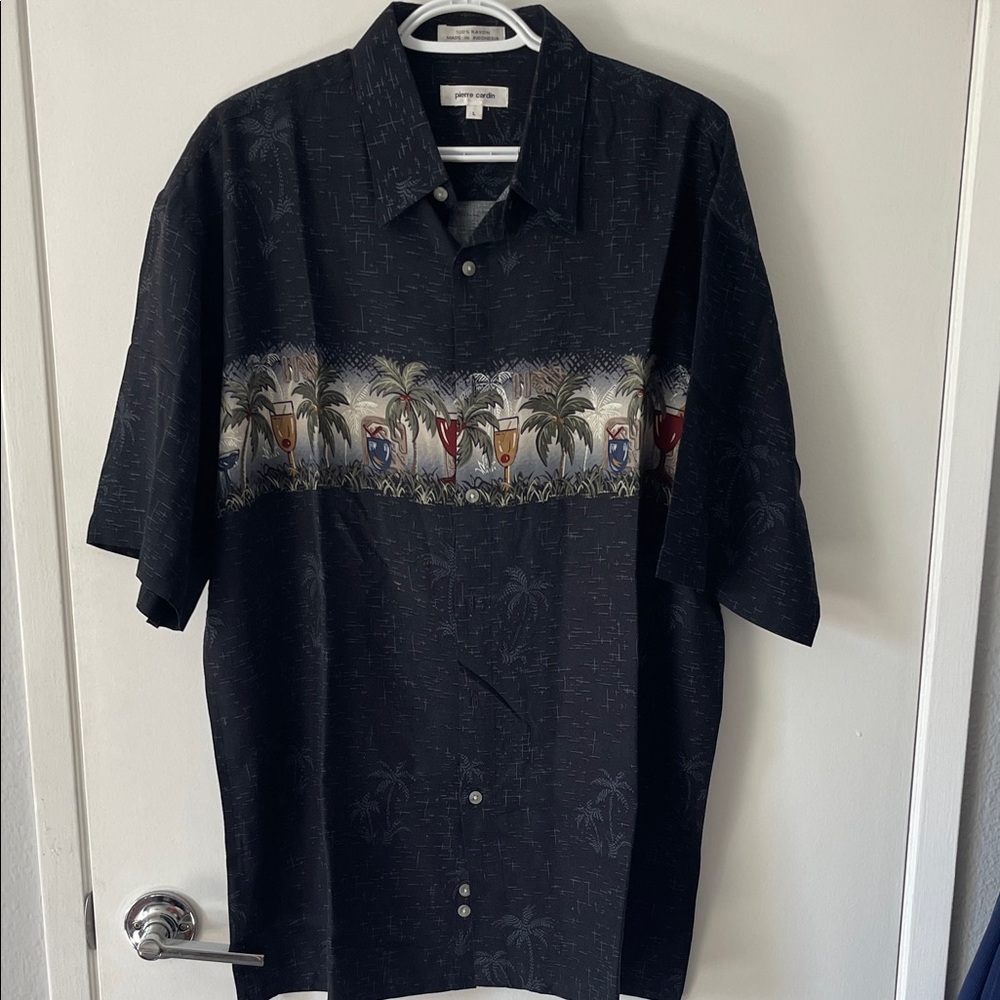 Pierre Cardin Black Palm Print Men's Shirt